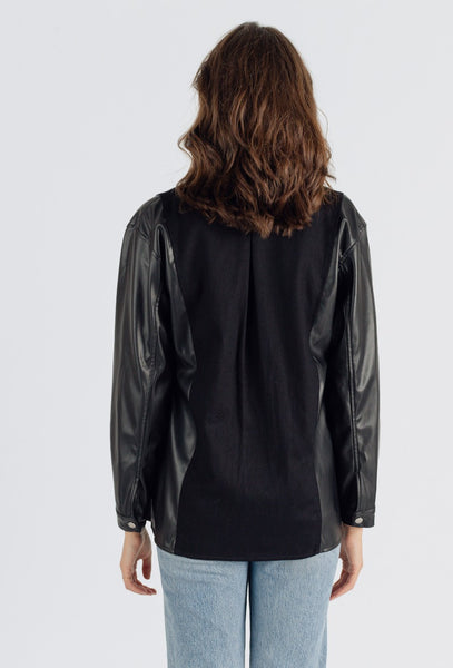 Zoe Black Faux Leather Detail Shirt