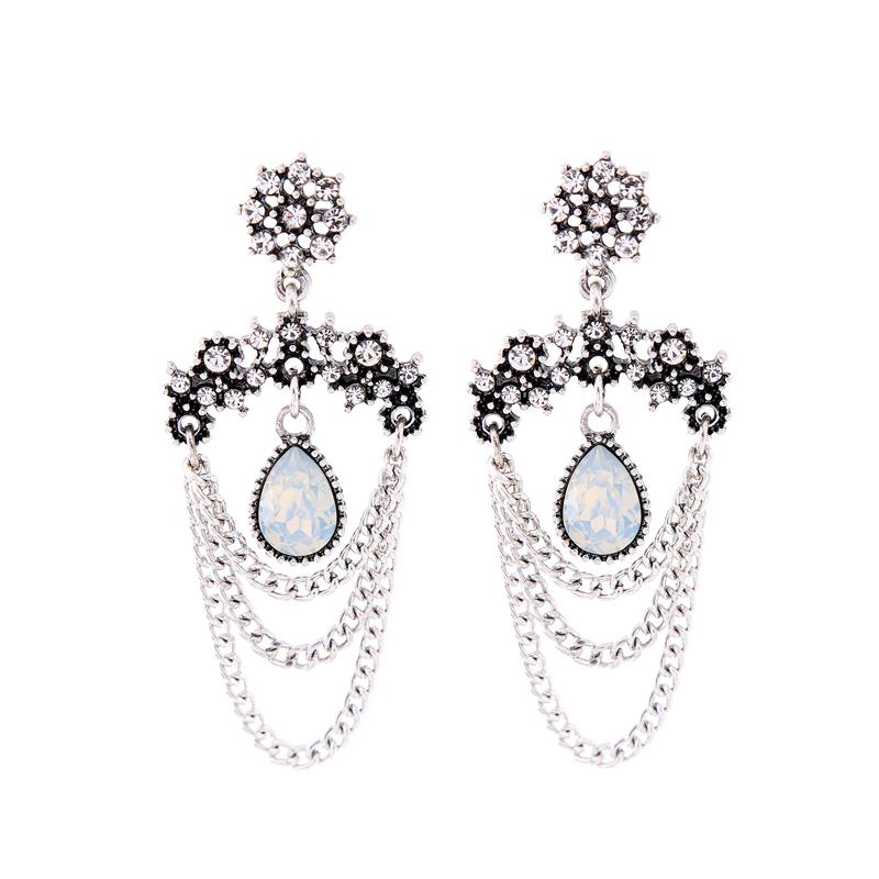 Opal Crystal Gem & Chains Earring