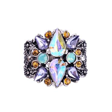 Crystal Gem Ring with Lilac Turq and Amber